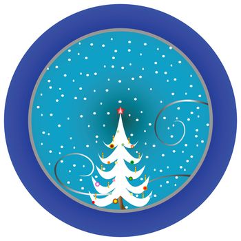 christmas tree blue medallion, vector art illustration