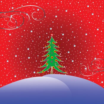 christmas tree with stars background, vector art illustration