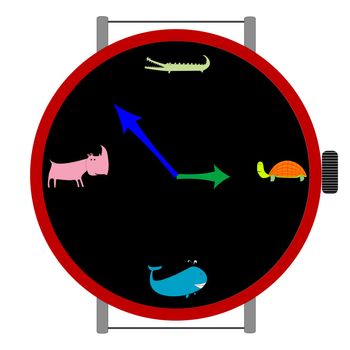 clock with animals, vector art illustration