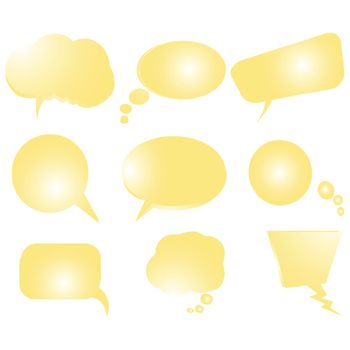 Collection of stylized yellow text bubbles, vector isolated objects on white, vector art illustration, more bubbles in my gallery