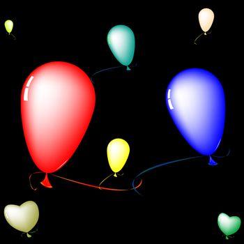 colored baloons over black background, abstract art illustration