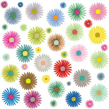 colored flowers pattern isolated on white background, vector art illustration; more patterns in my gallery