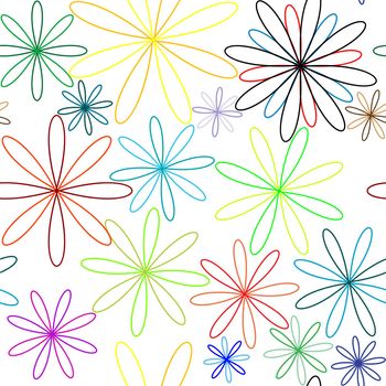colored flowers seamless pattern, abstract texture; vector art illustration
