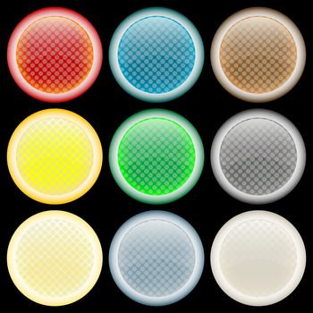 colored glossy web buttons against black background, abstract vector art illustration