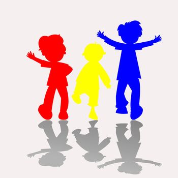 happy kids silhouettes, vector art illustration