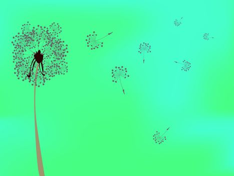 dandelion against green background, abstract vector art illustration