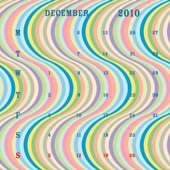 december 2010 calendar, vector art illustration