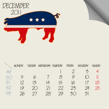 december 2011 animals calendar, abstract vector art illustration