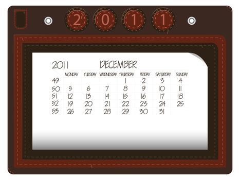 december 2011 leather calendar against white background, abstract vector art illustration