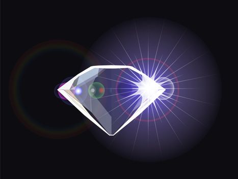 diamond with light reflection, abstract vector art illustration