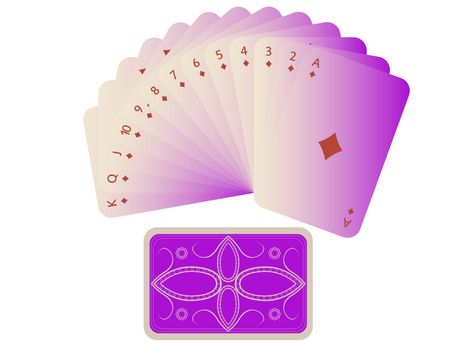 diams cards fan with deck isolated on white, abstract art illustration