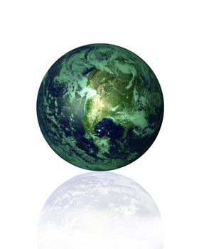 planet earth on a solid white background with reflection