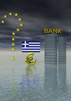 euro and flag greek and bank 