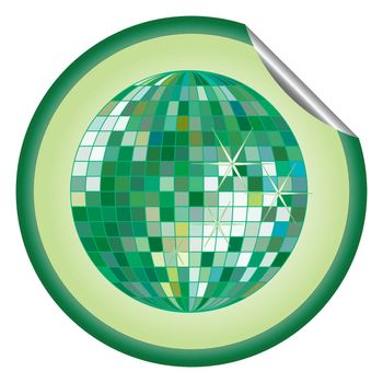 disco ball green sticker, vector art illustration