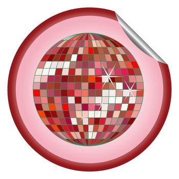 disco ball red sticker, vector art illustration