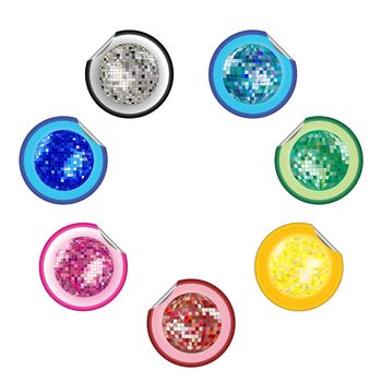 disco ball stickers collection, abstract vector art illustration