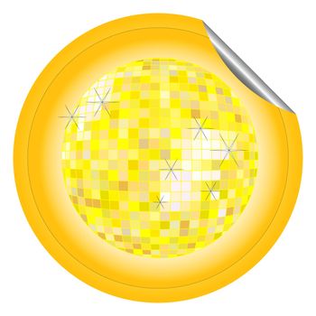 disco ball yellow sticker, vector art illustration