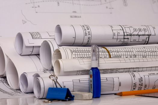 Rolled  engineering drawing plan - many uses for oil and gas industry.