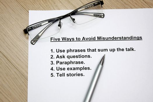 Five ways to avoid misunderstanding concept - many uses for communication industry.