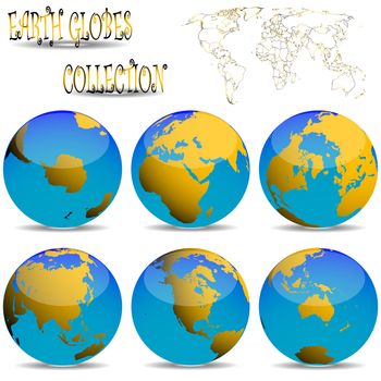 earth globes against white background, abstract vector art illustration