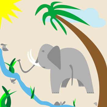 elephant in the wild, vector art illustration