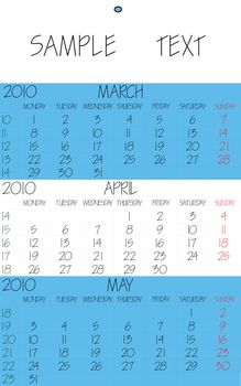 english calendar 2010 april, abstract vector art illustration