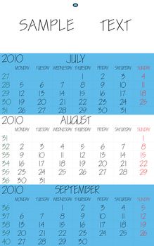 english calendar 2010 august, abstract vector art illustration