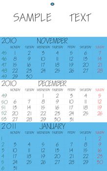 english calendar 2010 december, abstract vector art illustration