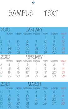 english calendar 2010 february, abstract vector art illustration