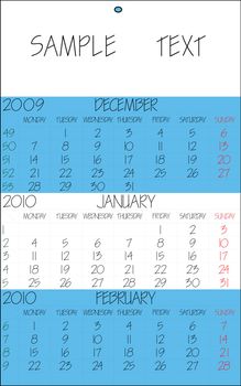 english calendar 2010 january, vector art illustration