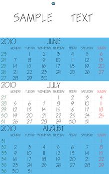 english calendar 2010 july, abstract vector art illustration