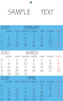 english calendar 2010 march, abstract vector art illustration