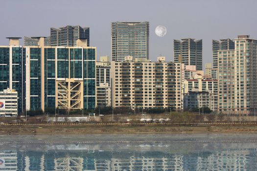 Buildings along the riverbank of han river in seoul korea.