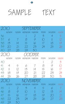 english calendar 2010 october, abstract vector art illustration