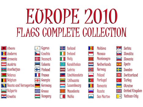 europe 2010 flags collection against white background, abstract vector art illustration