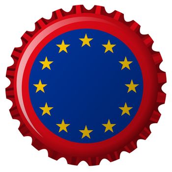 european union flag on bottle cap, isolated on white background; abstract vector art illustration