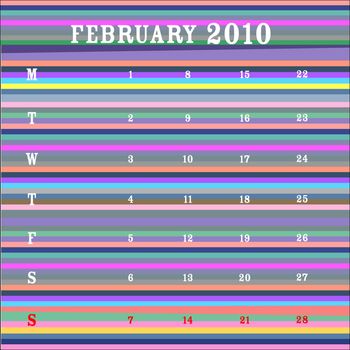 february 2010 calendar, vector art illustration