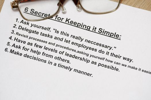 six secret for keeping simple concept - many uses for communication and management.