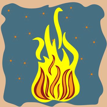 flames and stars on brown background