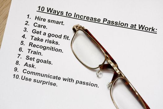 ten ways to increase passion at work concept.