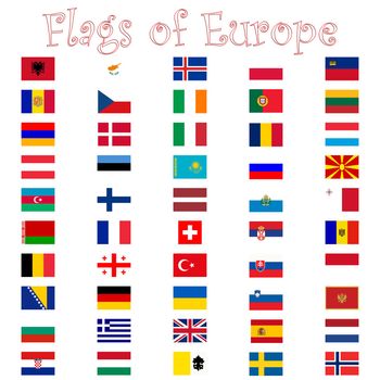 flags of europe against white background, abstract vector art illustration