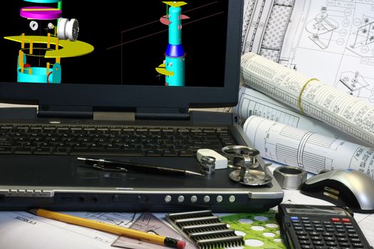 Drafting of column tower use in oil and gas industry. Note disiplay in the monitor is my original works.