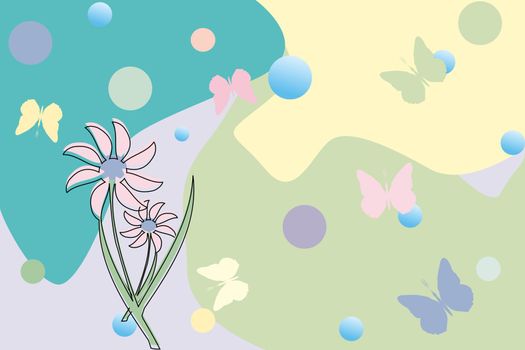 flower and butterflies, vector art illustration