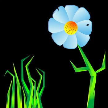 flower geometric shape and grass, abstract vector art illustration