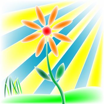 flower, grass and sun, vector art illustration; more drawings in my gallery