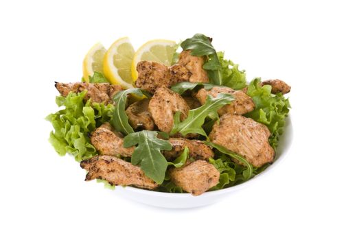 Fresh chicken salad isolated on white background