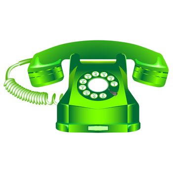 green retro telephone against white background, abstract vector art illustration