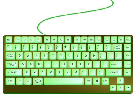 green shiny keyboard against white background, abstract vector art illustration