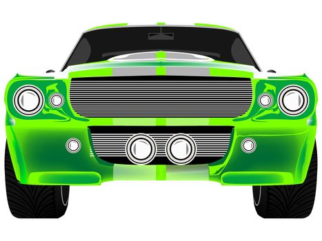 green sport car front isolated on white, abstract art illustration