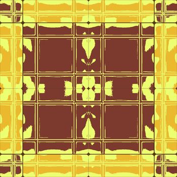 grunge brown yellow ceramic tiles composition, abstract texture; vector art illustration